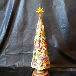 Monastery icons Nativity Christmas tree carved stone resin 20"